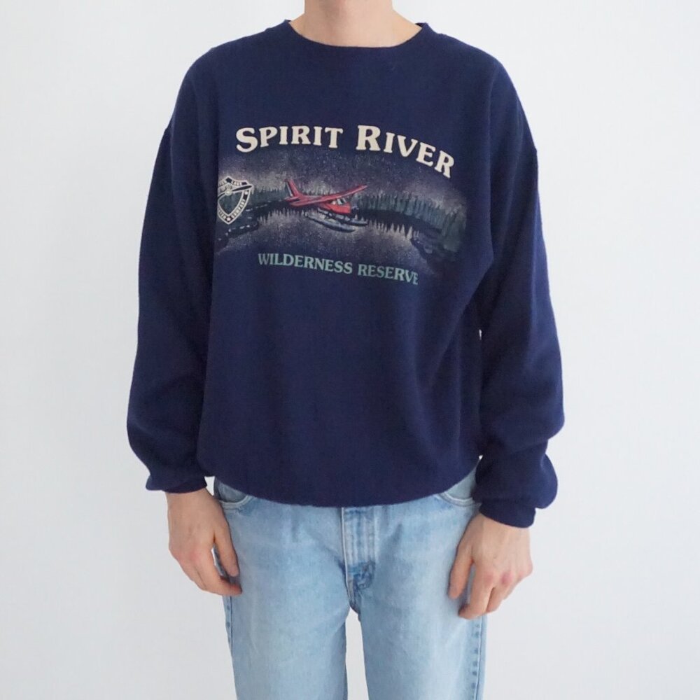 Spirit River Navy Crewneck Sweater - Wilderness Reserve Graphic